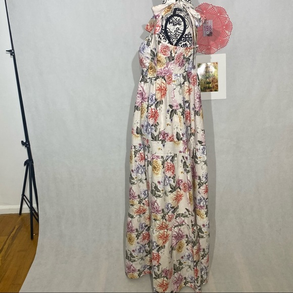 House of Harlow 1960 NWT Linen Blend Floral Adjustable Tie Maxi Dress Size Large - Picture 3 of 16
